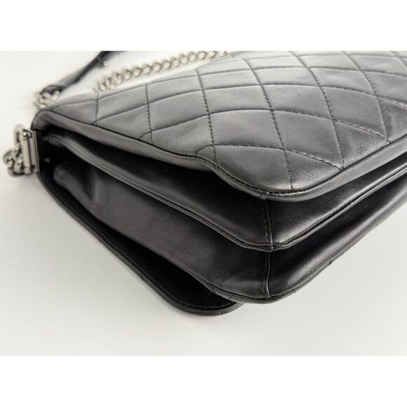 CHANEL Leather Quilted Boy Messenger Bag Black with Silver Hardware B-7 - Picture 11 of 16